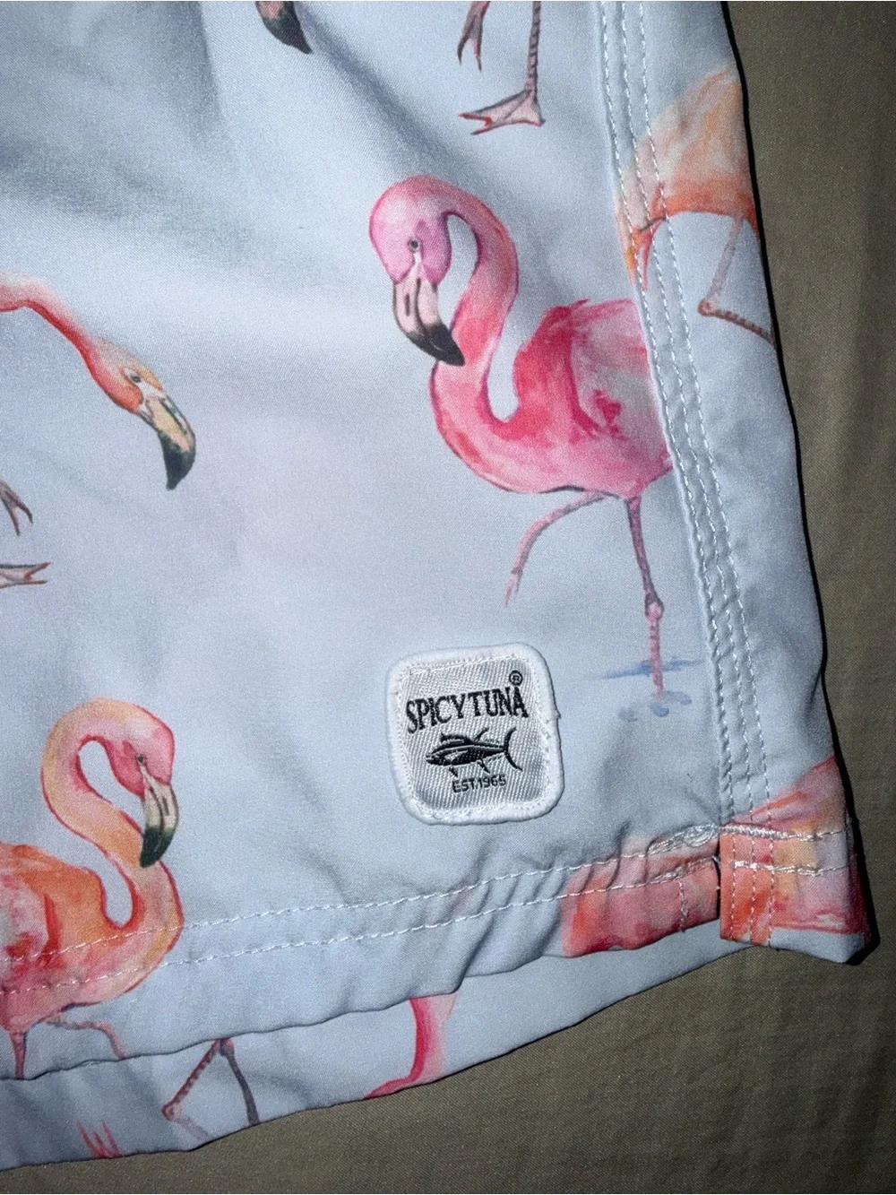 Spicy Tuna Men’s Swim Trunks Flamingo Print Size 2XL